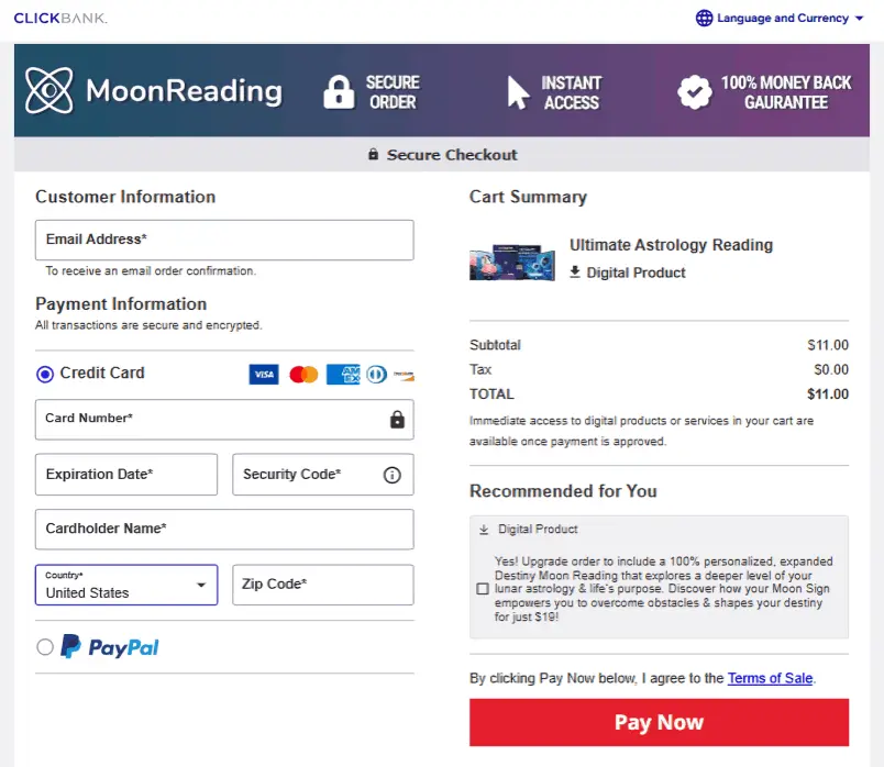 Moon Reading Secure Checkout